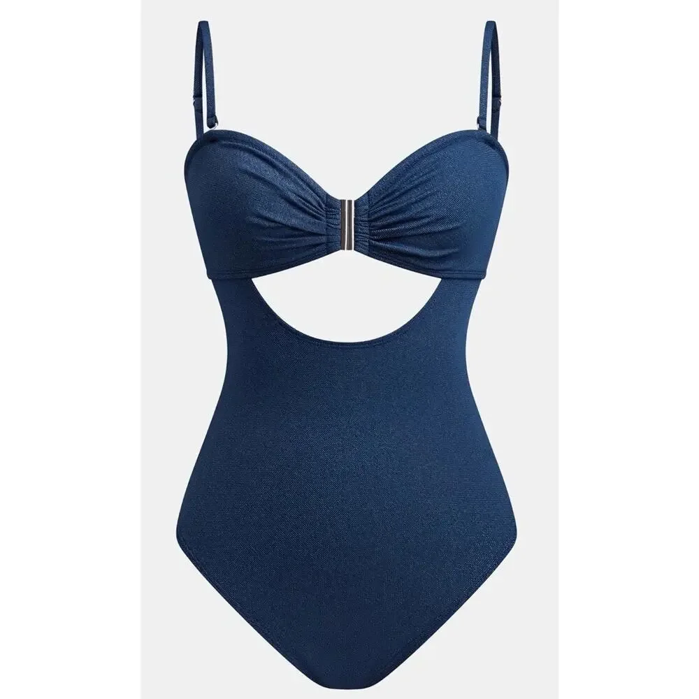 Cupshe NWT Olivia Culpo Bandeau Cutout One Piece Blue Swimsuit Size Medium